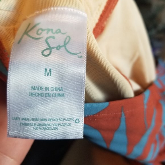 Kona Sol High Coverage One Peice Red Blue Palm Pattern Bathiing Swim Suit NWT - Picture 5 of 5